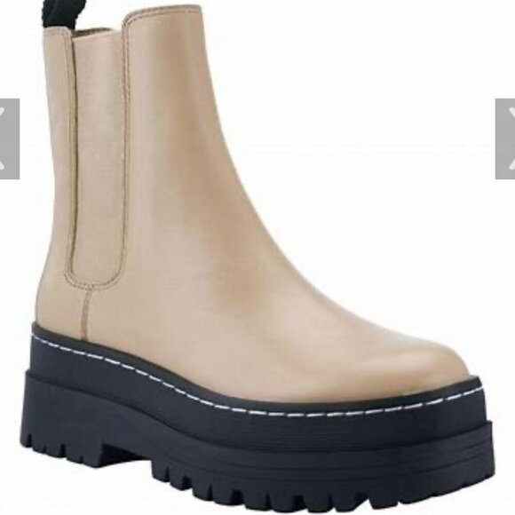 Marc Fisher SZ7.5 Light Natural Chelsea leather lug boot Minimalist Modern Retro - Picture 1 of 11